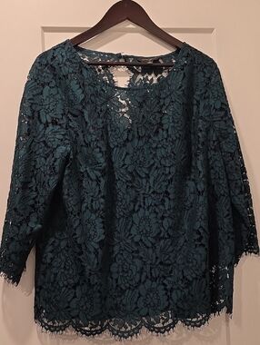 Banana Republic Teal Lace Floral Blouse